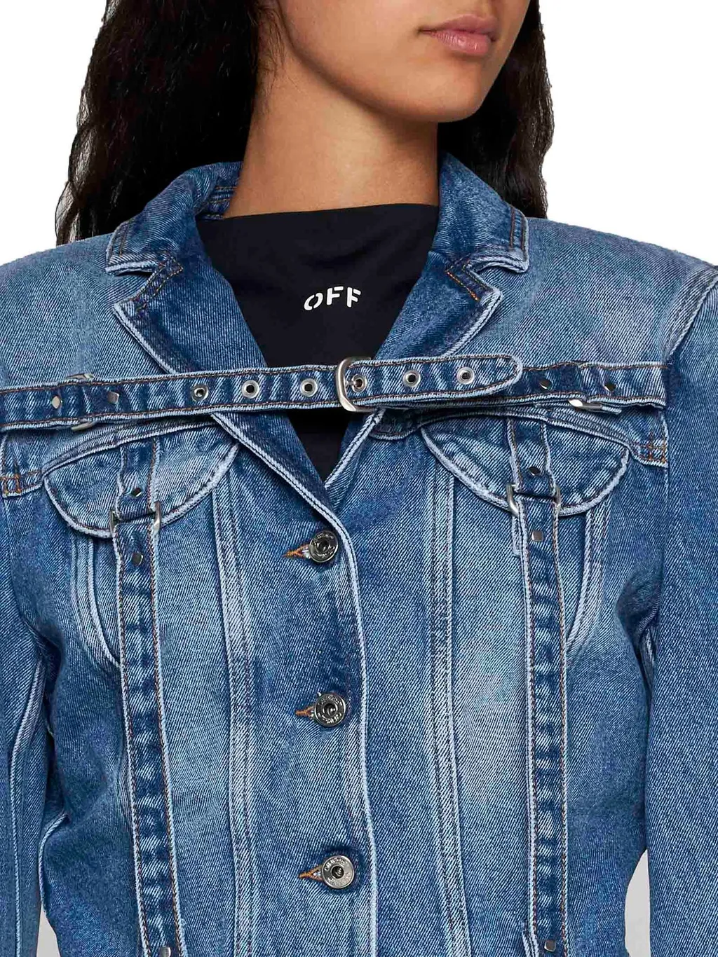 Off-White Belt Detailed Button-Up Denim Jacket