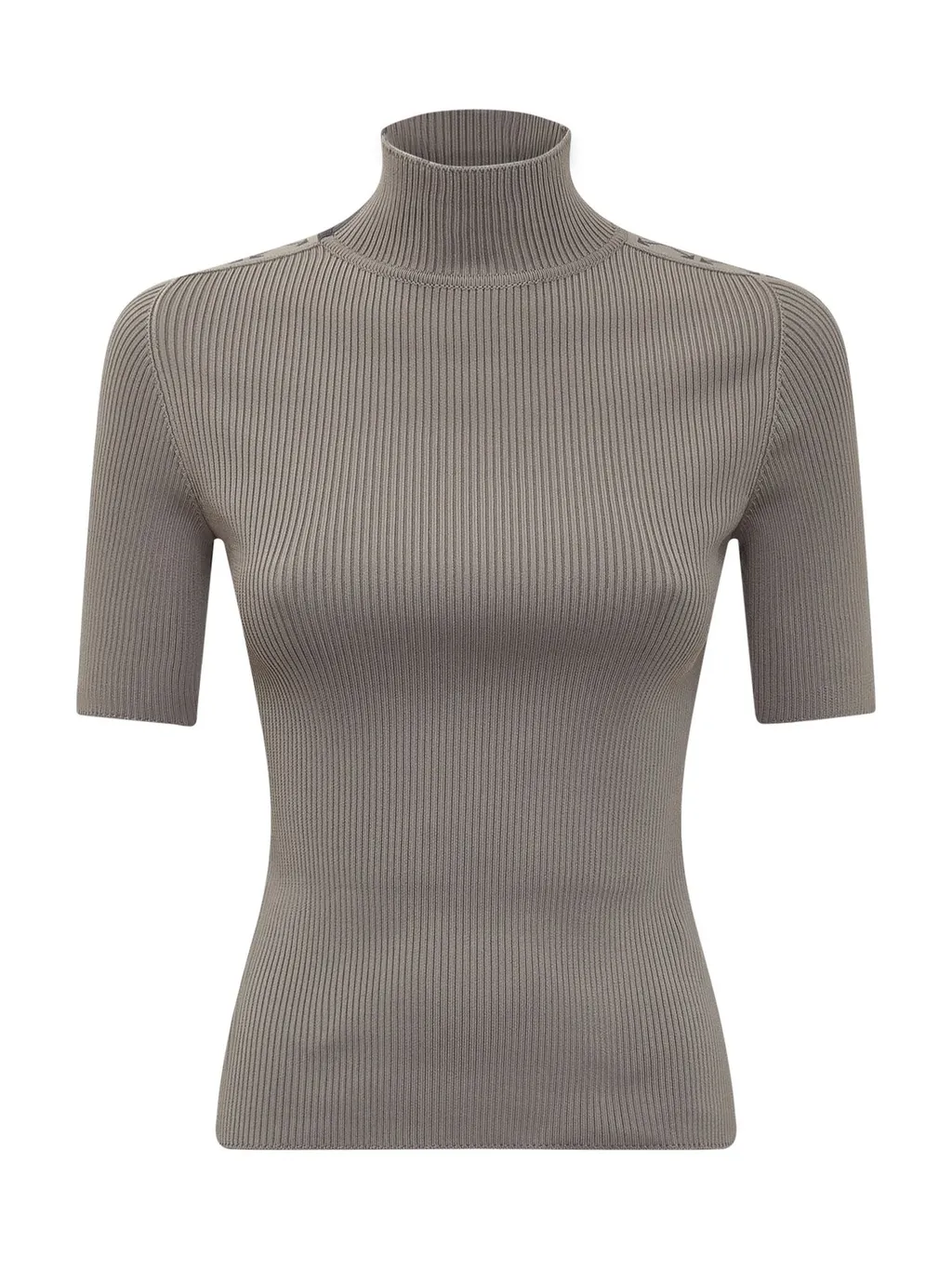 Off-White Mock-Neck Ribbed Knitted Top