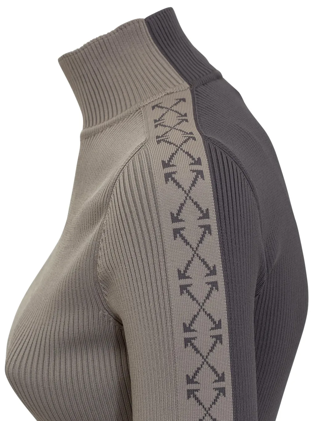 Off-White Mock-Neck Ribbed Knitted Top