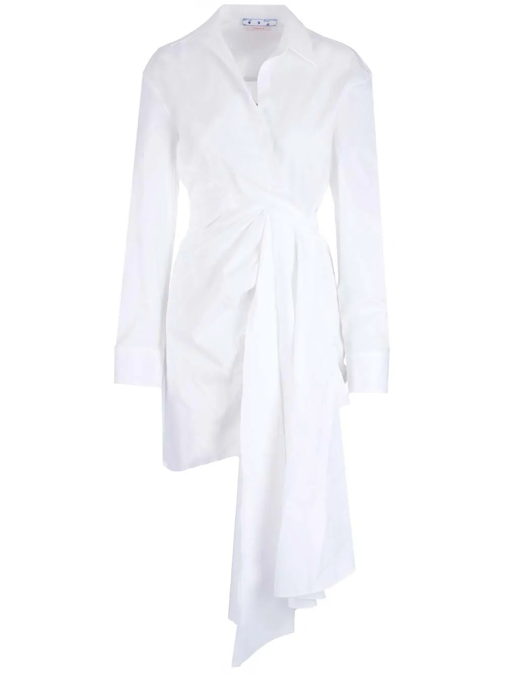 Off-White Draped Long-Sleeved Dress