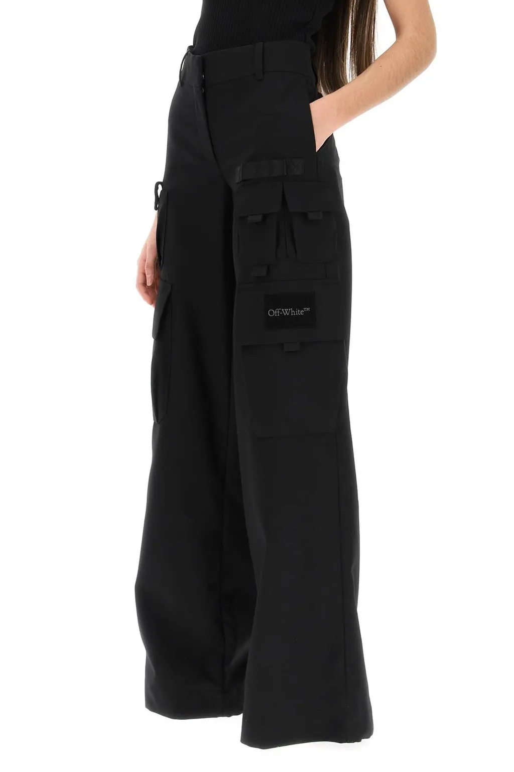 Off-White Logo Detailed Wide Leg Trousers
