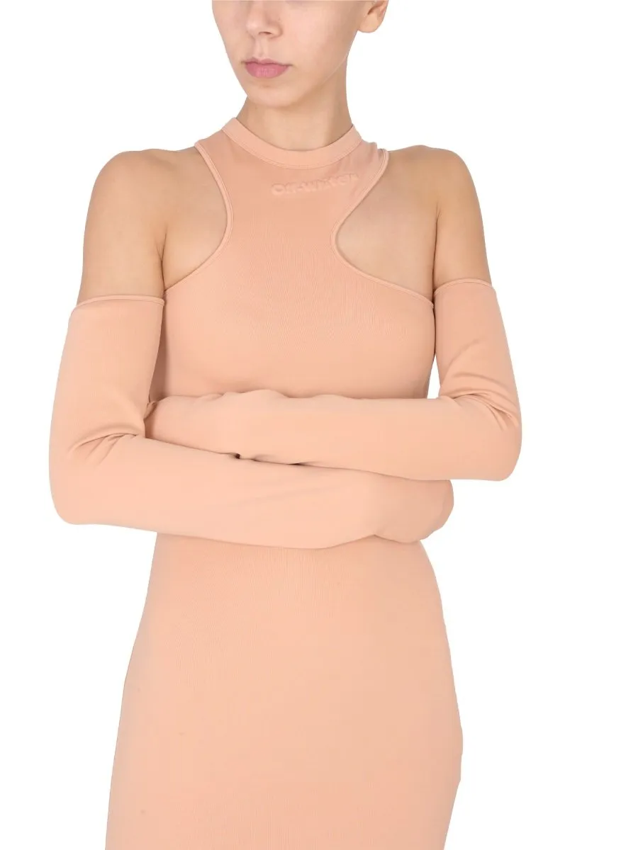 Off-White Logo Detailed Asymmetric Mini Dress
