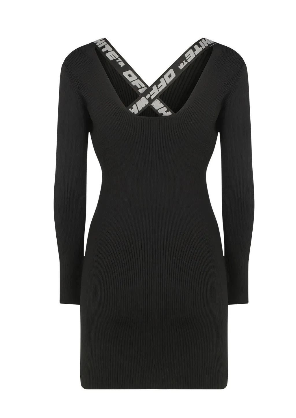 Off-White Logo Tape Long-Sleeved Ribbed Mini Dress