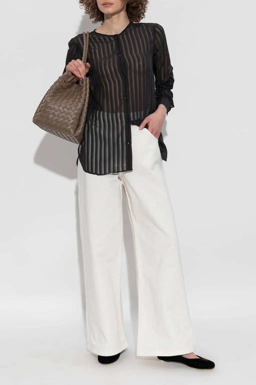Officine GÉNÉRale Sheer Striped Button-Up Top