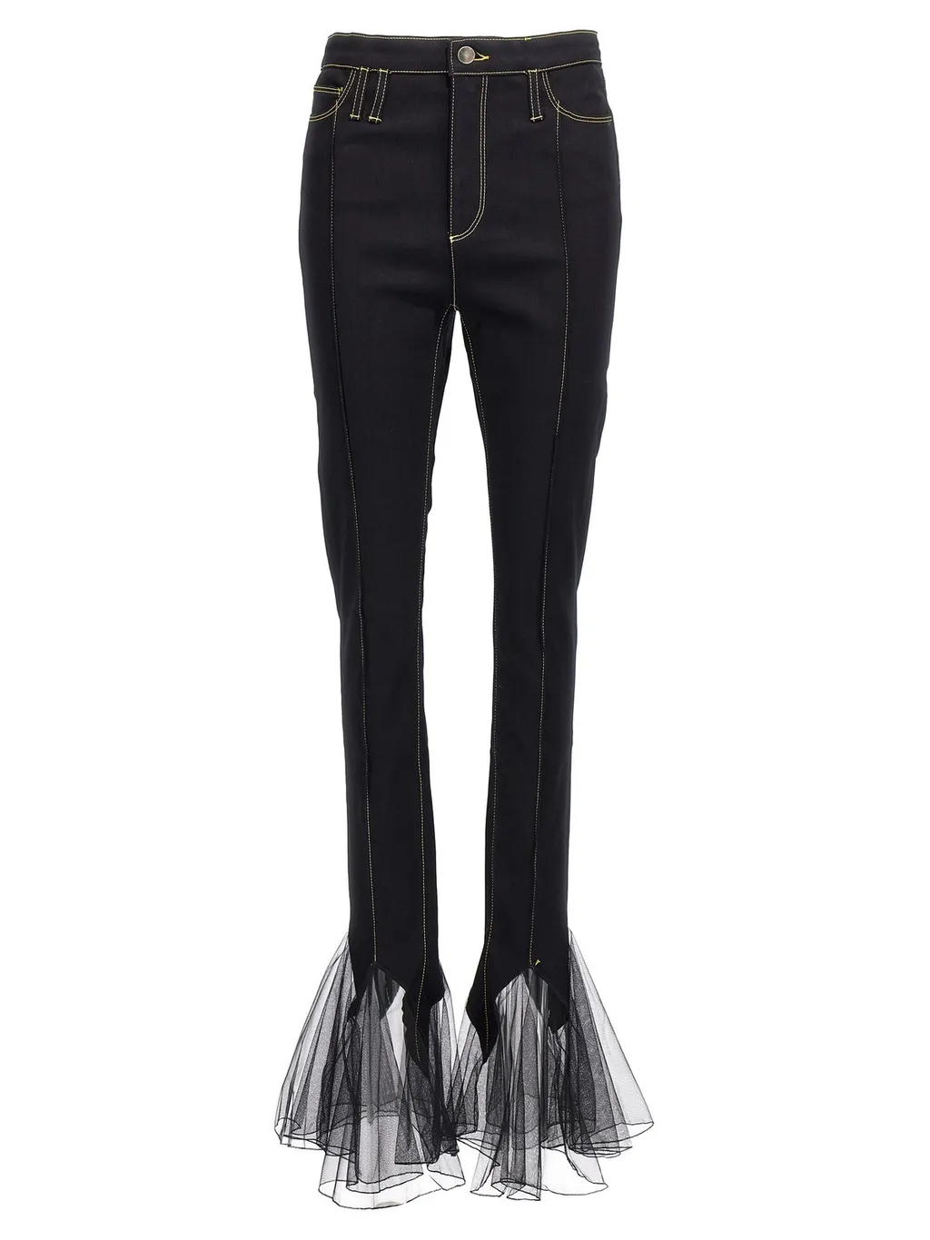 Nensi Dojaka Sheer Hem Tulle Jeans