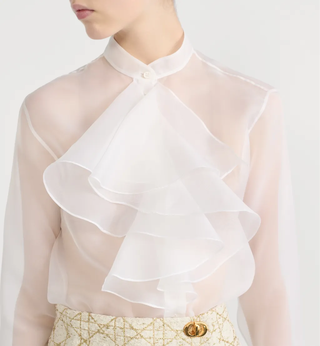 Blouse With Ruffled Neckline