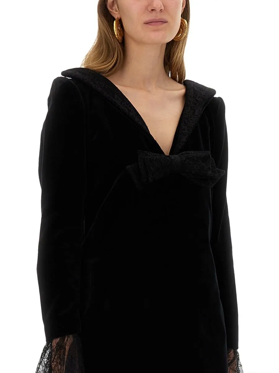 Nina Ricci Bow Embellished Velvet Mini Dress