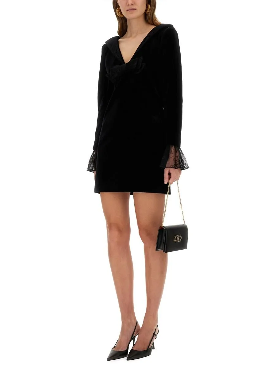 Nina Ricci Bow Embellished Velvet Mini Dress