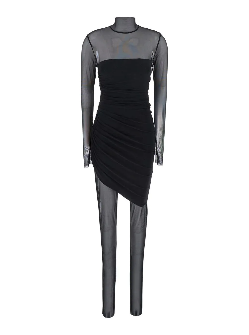 Norma Kamali Asymmetric Mesh-Sleeve Dress