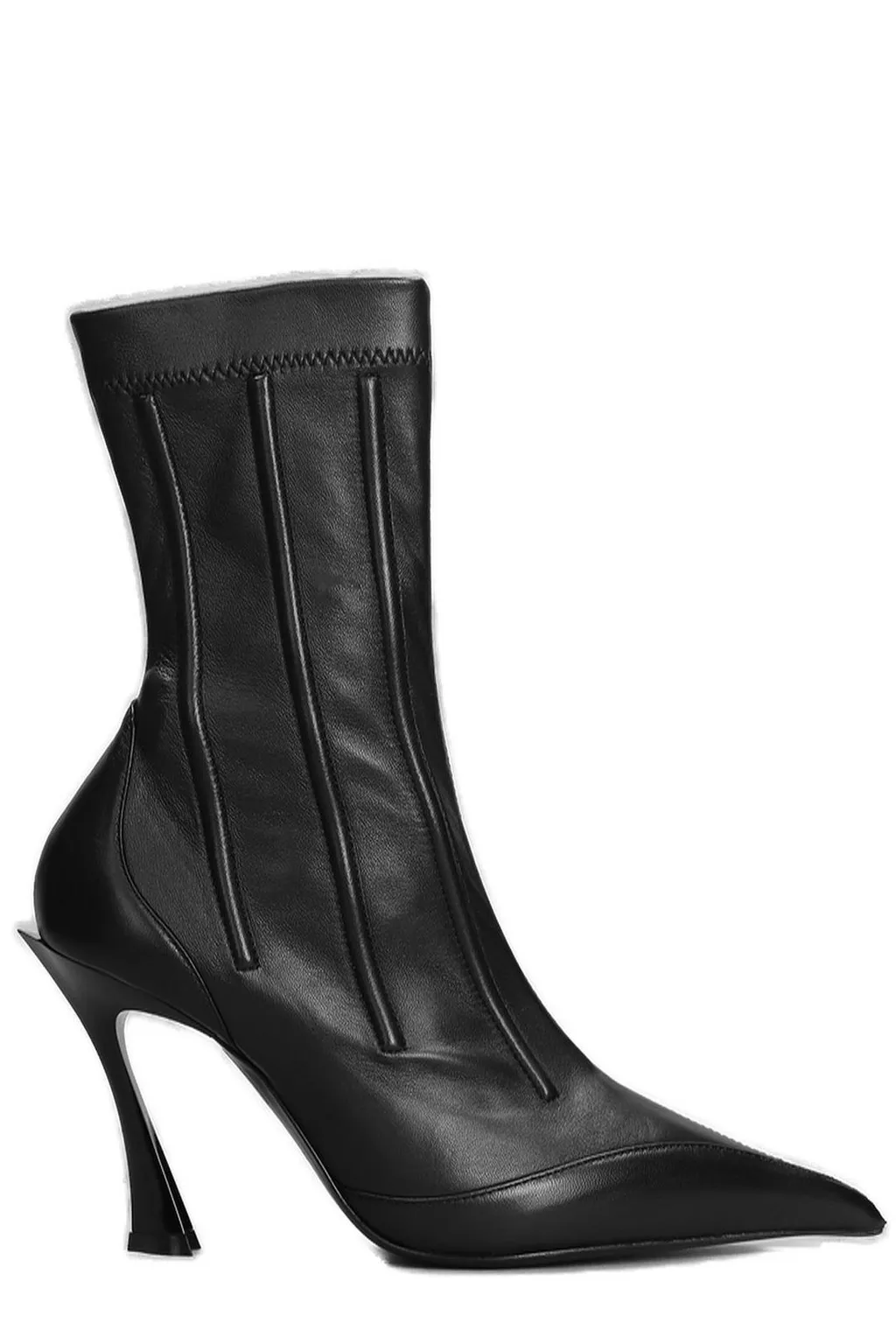 Mugler Seam Detailed Pointed Toe Ankle Boots