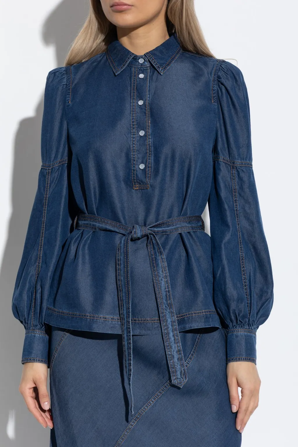 Munthe Pikine Tie-Waisted Denim Shirt