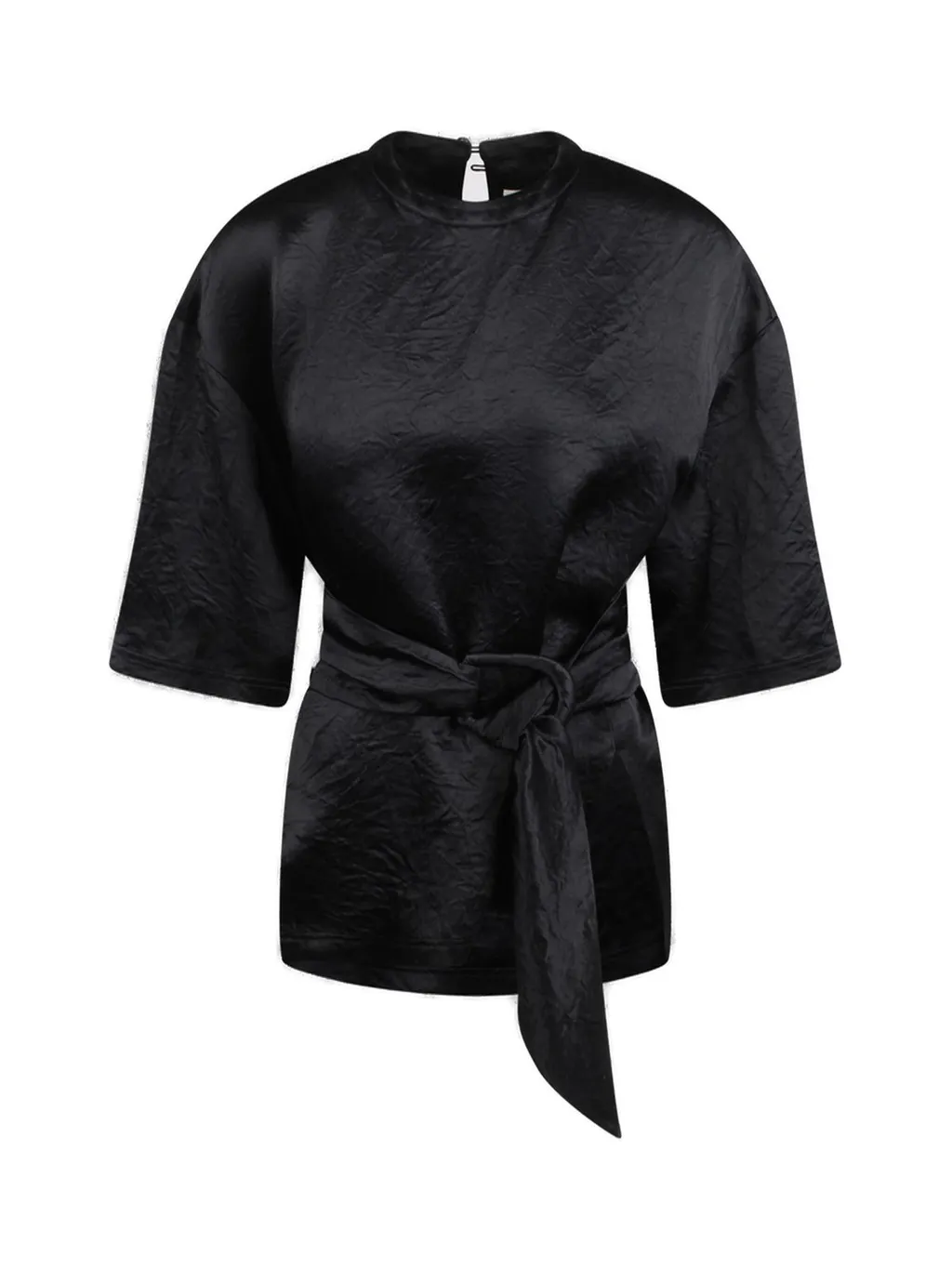 Nanushka Besia Belted Crinkled Satin Top