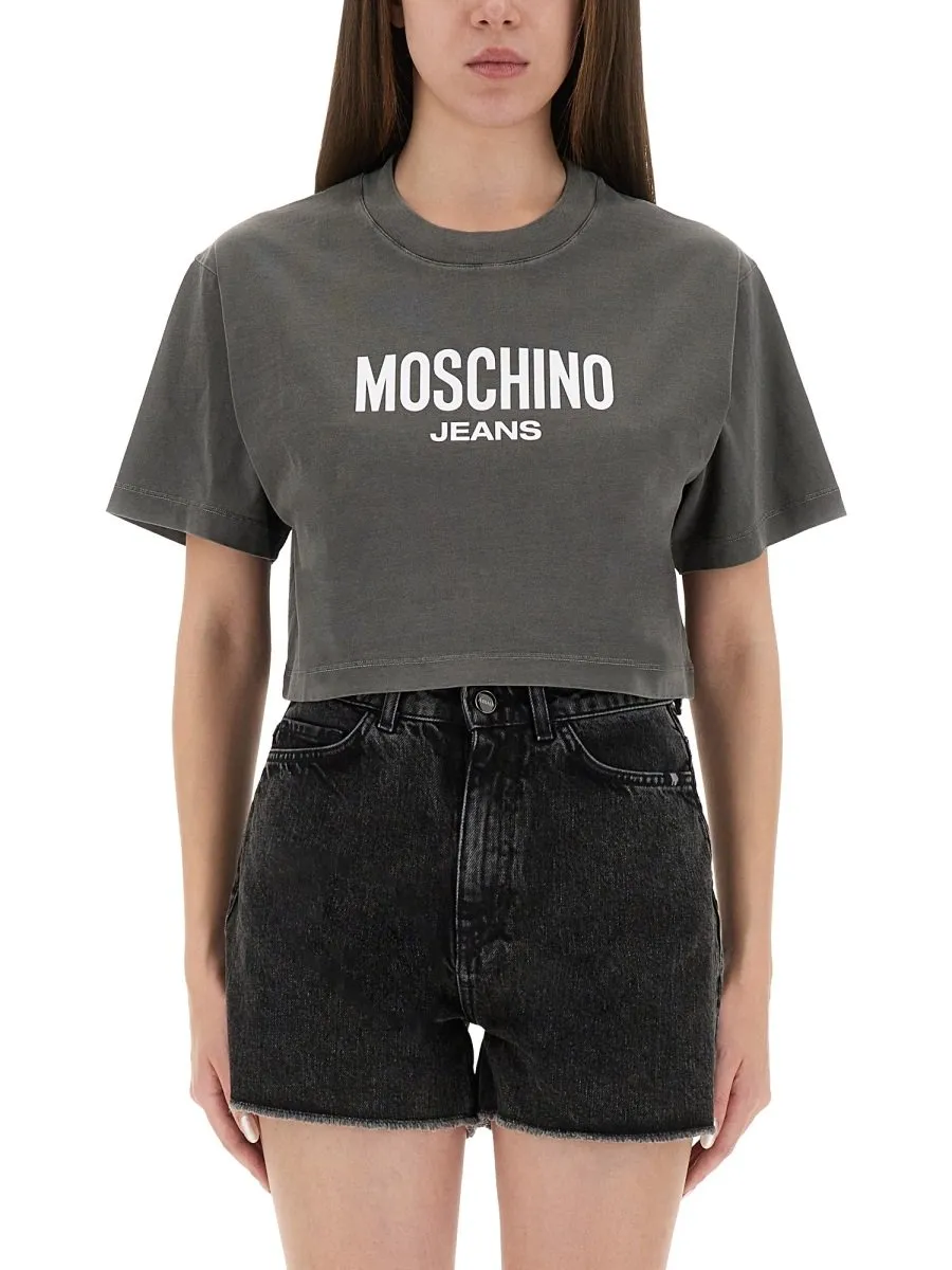 Moschino Jeans Printed Jersey Crop T-Shirt