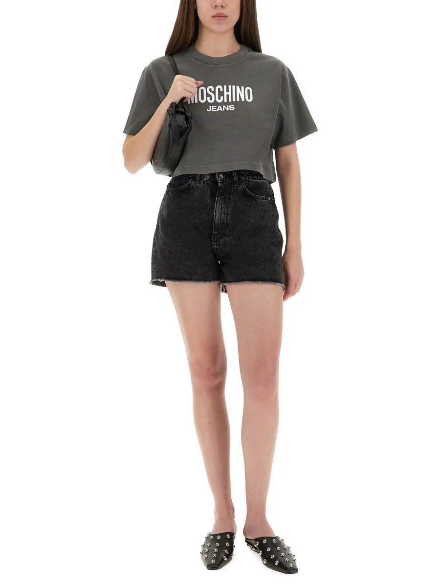 Moschino Jeans Printed Jersey Crop T-Shirt