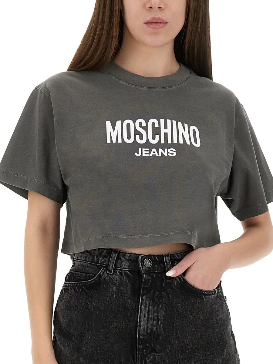 Moschino Jeans Printed Jersey Crop T-Shirt