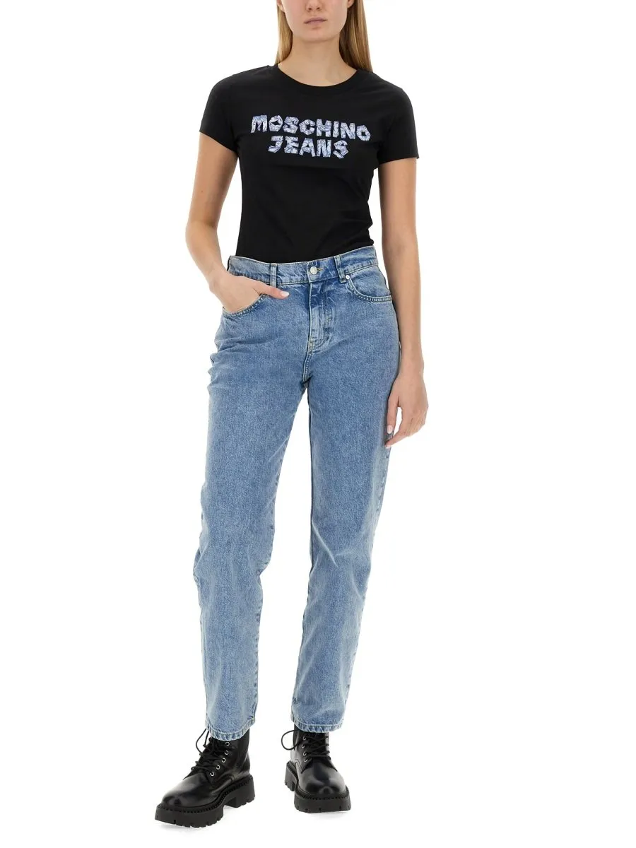 Moschino Jeans Logo Printed Crewneck T-Shirt