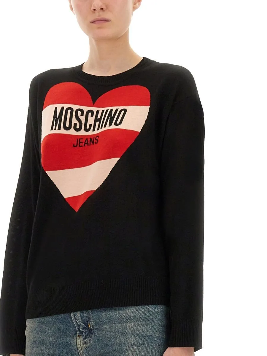 Moschino Jeans Logo Intarsia Crewneck Jumper