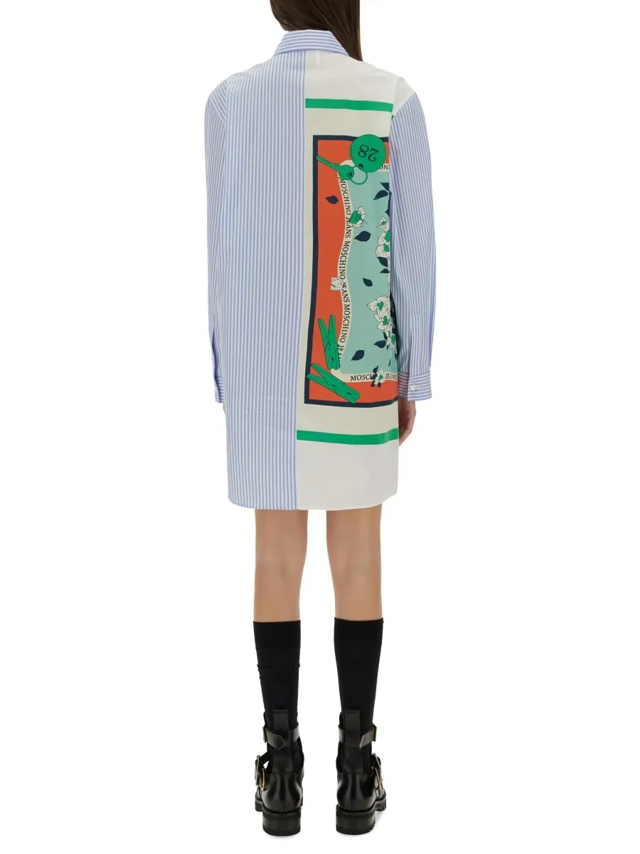 Moschino Jeans Patchwork Curved Hem Shirt Dress