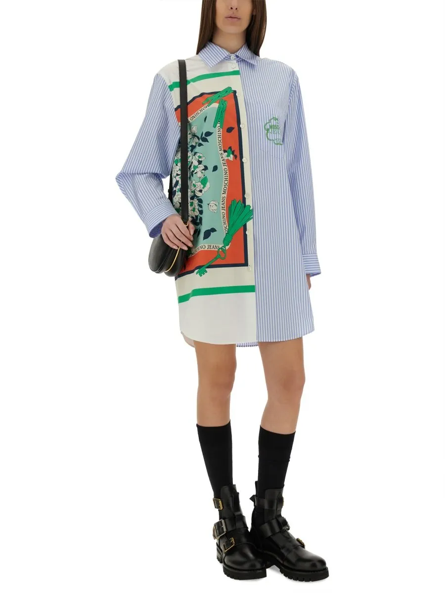 Moschino Jeans Patchwork Curved Hem Shirt Dress