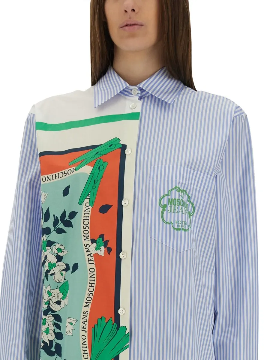 Moschino Jeans Patchwork Curved Hem Shirt Dress