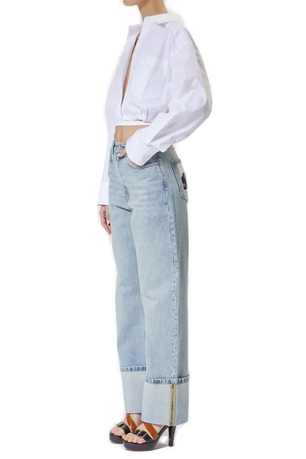 Moschino Jeans Wide Leg Turn-Up Jeans