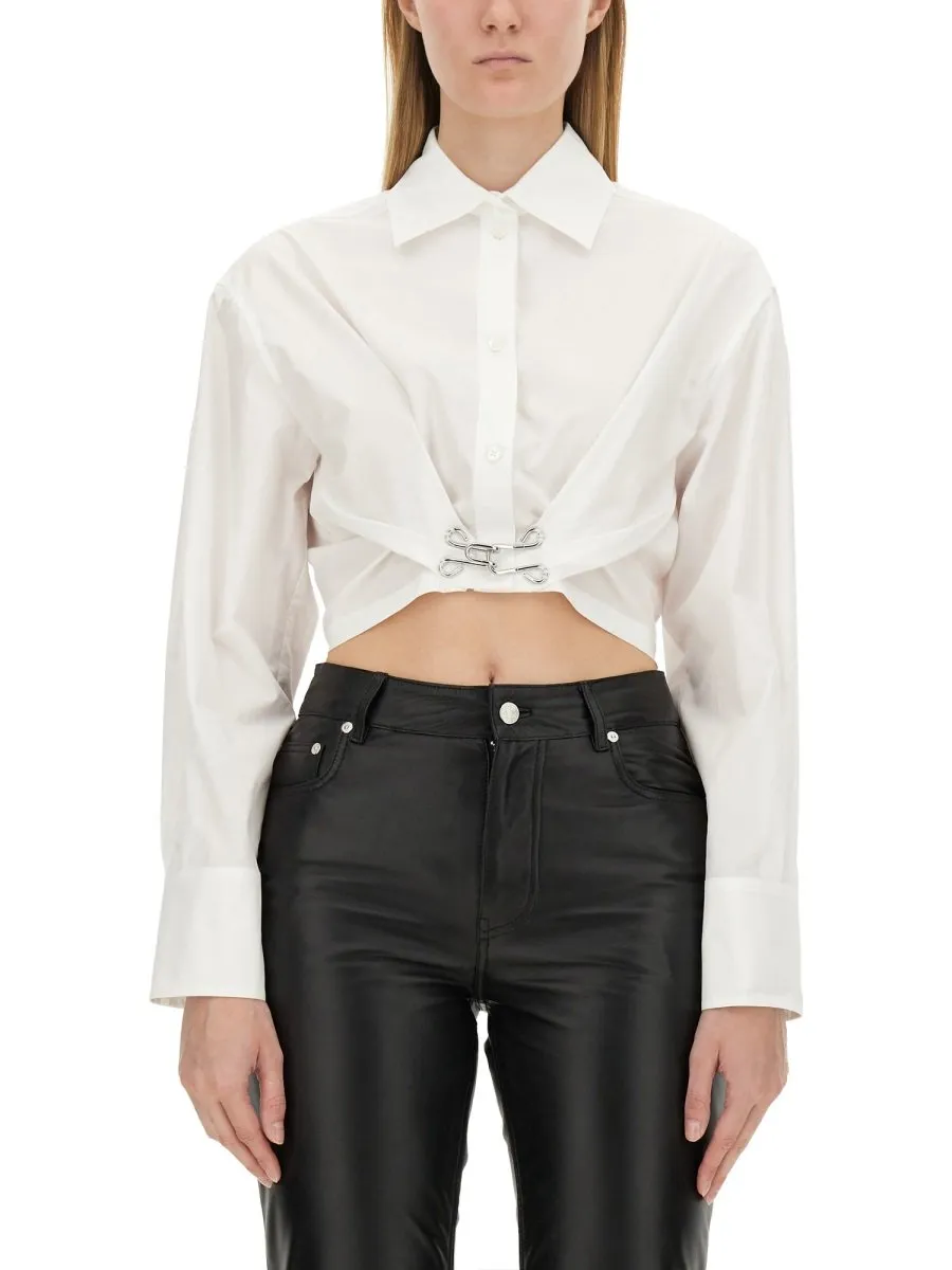 Moschino Jeans Ruched Detail Poplin Cropped Shirt