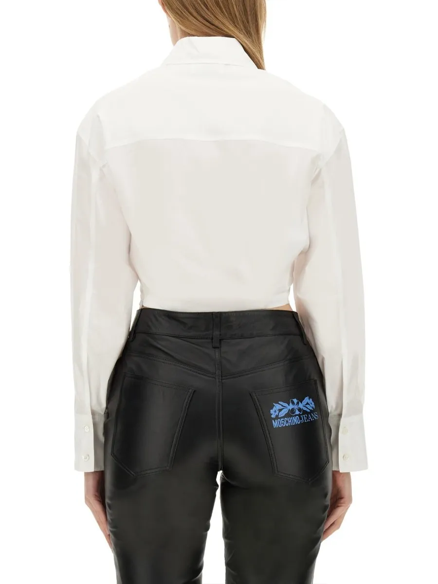 Moschino Jeans Ruched Detail Poplin Cropped Shirt