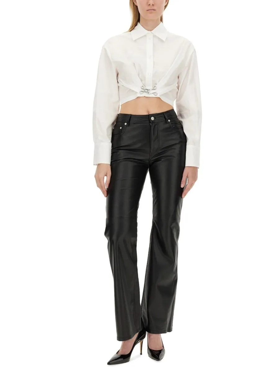 Moschino Jeans Ruched Detail Poplin Cropped Shirt