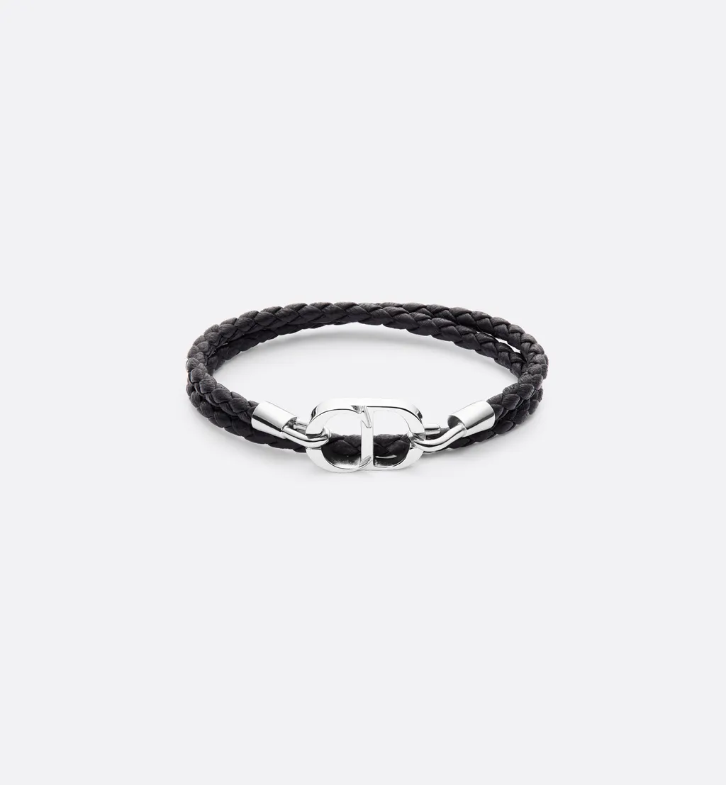 Cd Icon Braided Leather Double Bracelet