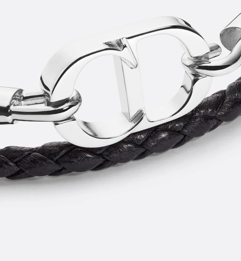 Cd Icon Braided Leather Double Bracelet