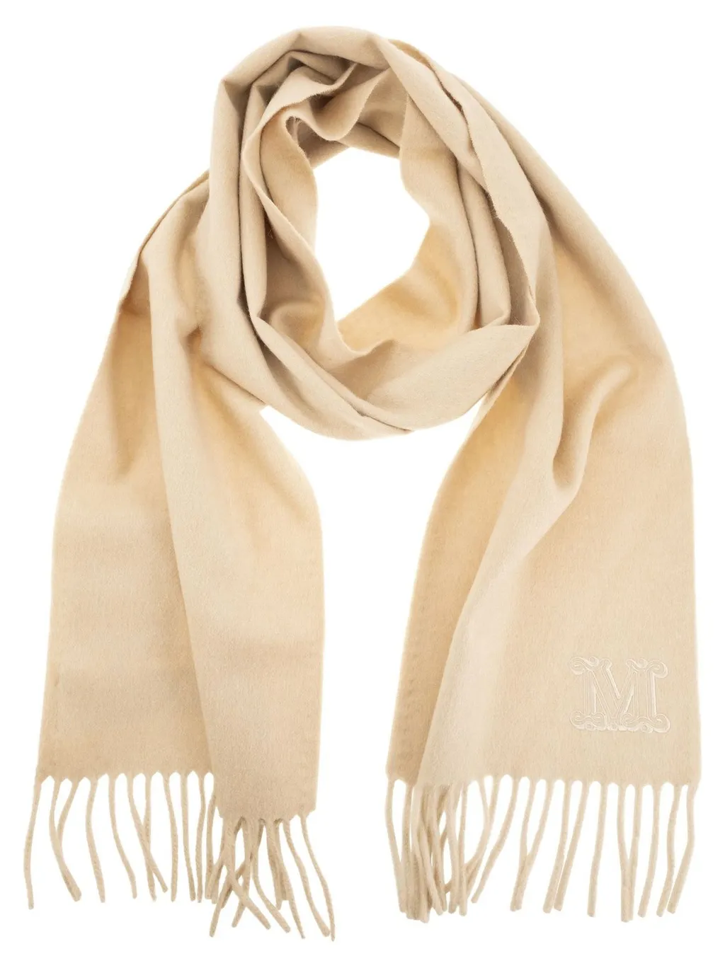 Max Mara Wkclara Logo Embroidered Fringed Edge Scarf