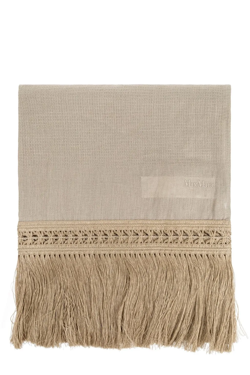 Max Mara Logo Embroidered Fringed Scarf