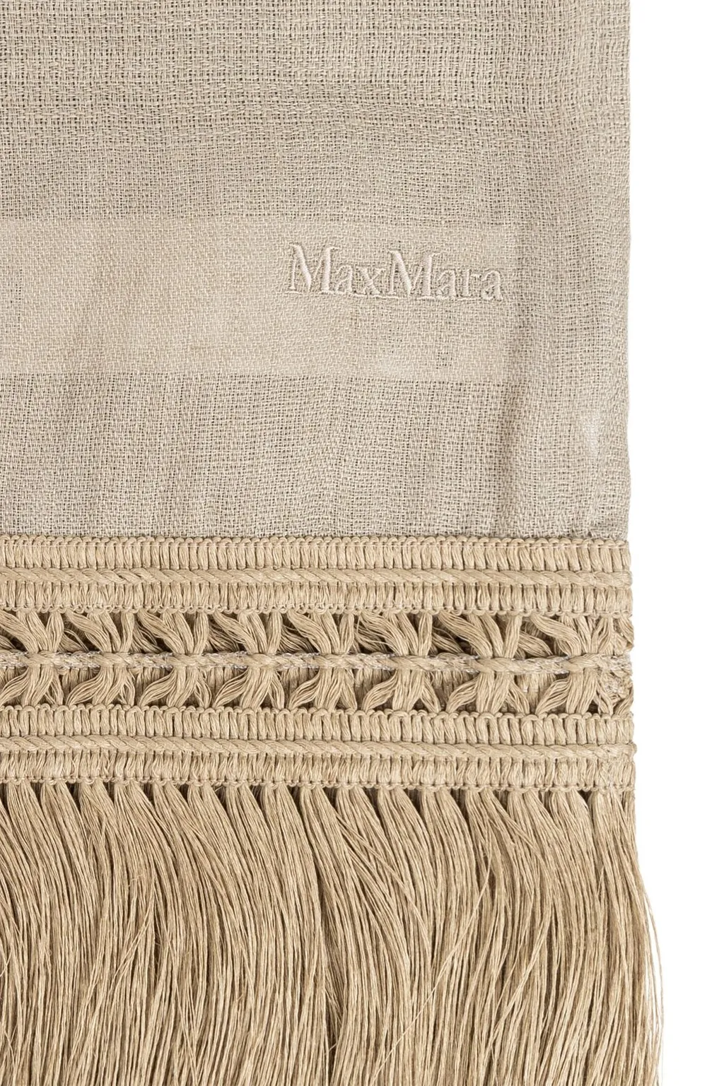 Max Mara Logo Embroidered Fringed Scarf