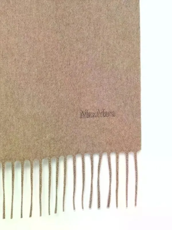 Max Mara Logo Embroidered Fringed Scarf
