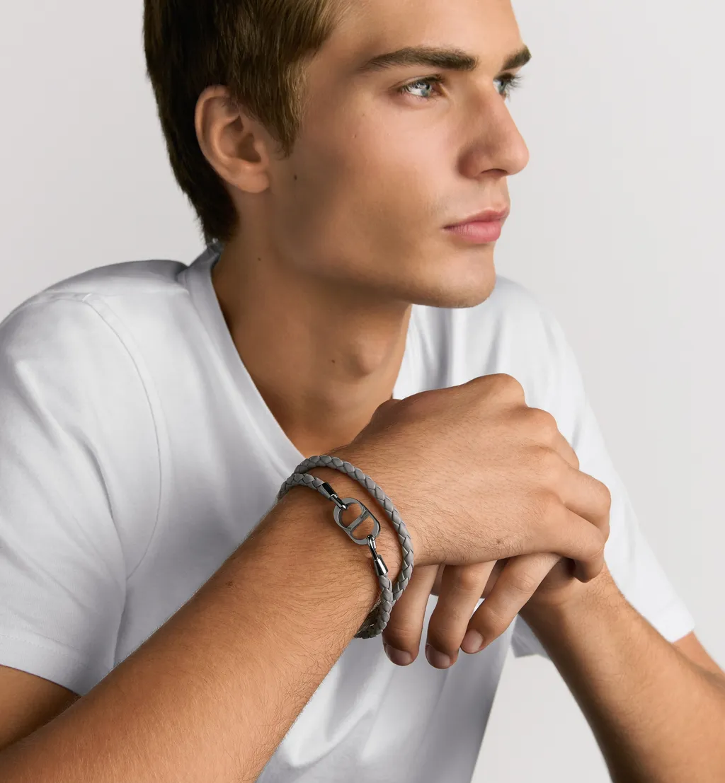 Cd Icon Braided Leather Double Bracelet