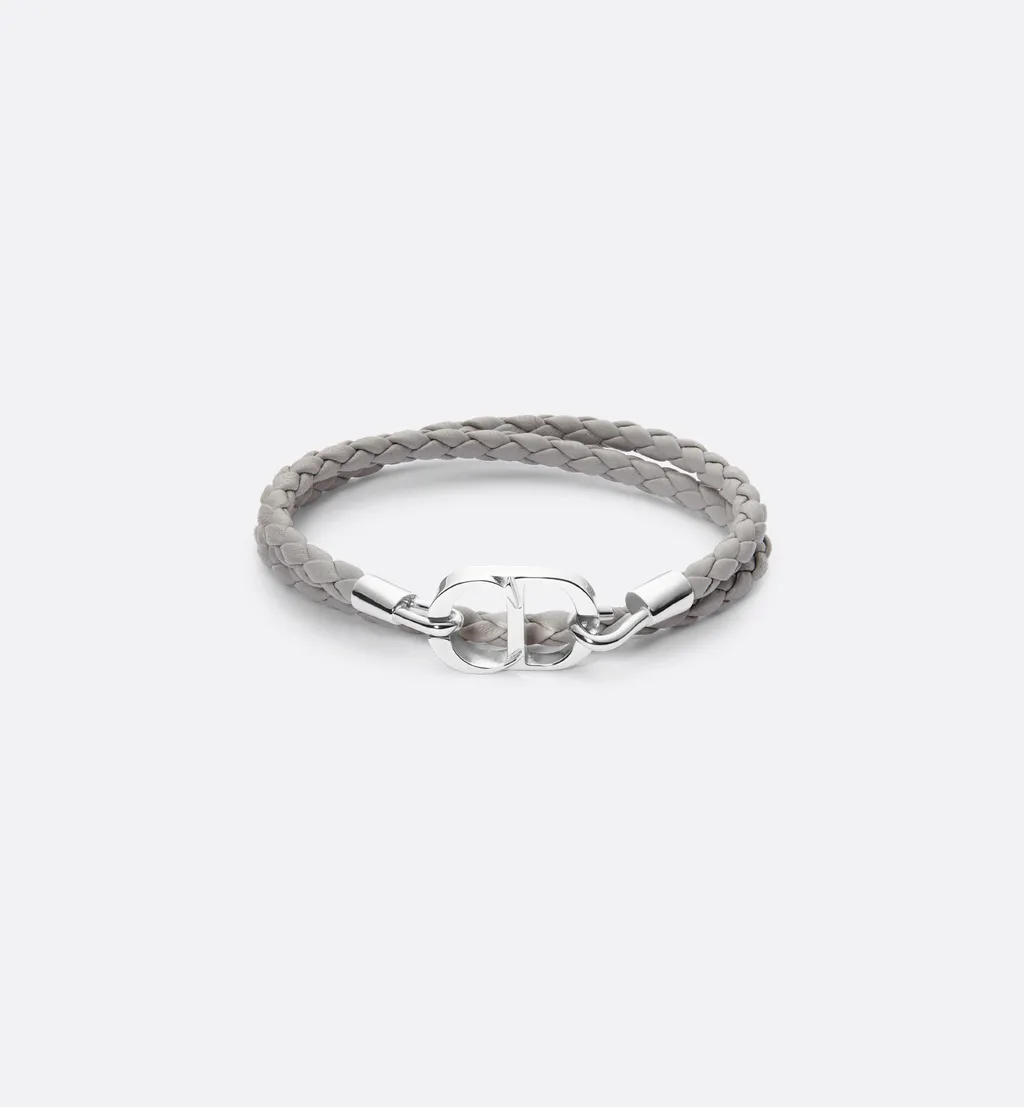 Cd Icon Braided Leather Double Bracelet