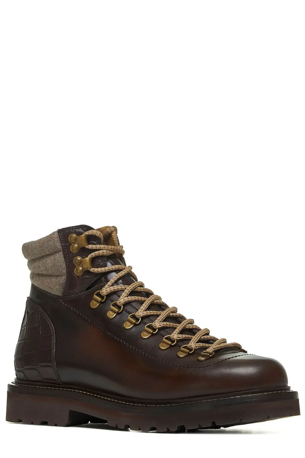 Brunello Cucinelli Round-Toe Lace-Up Ankle Boots
