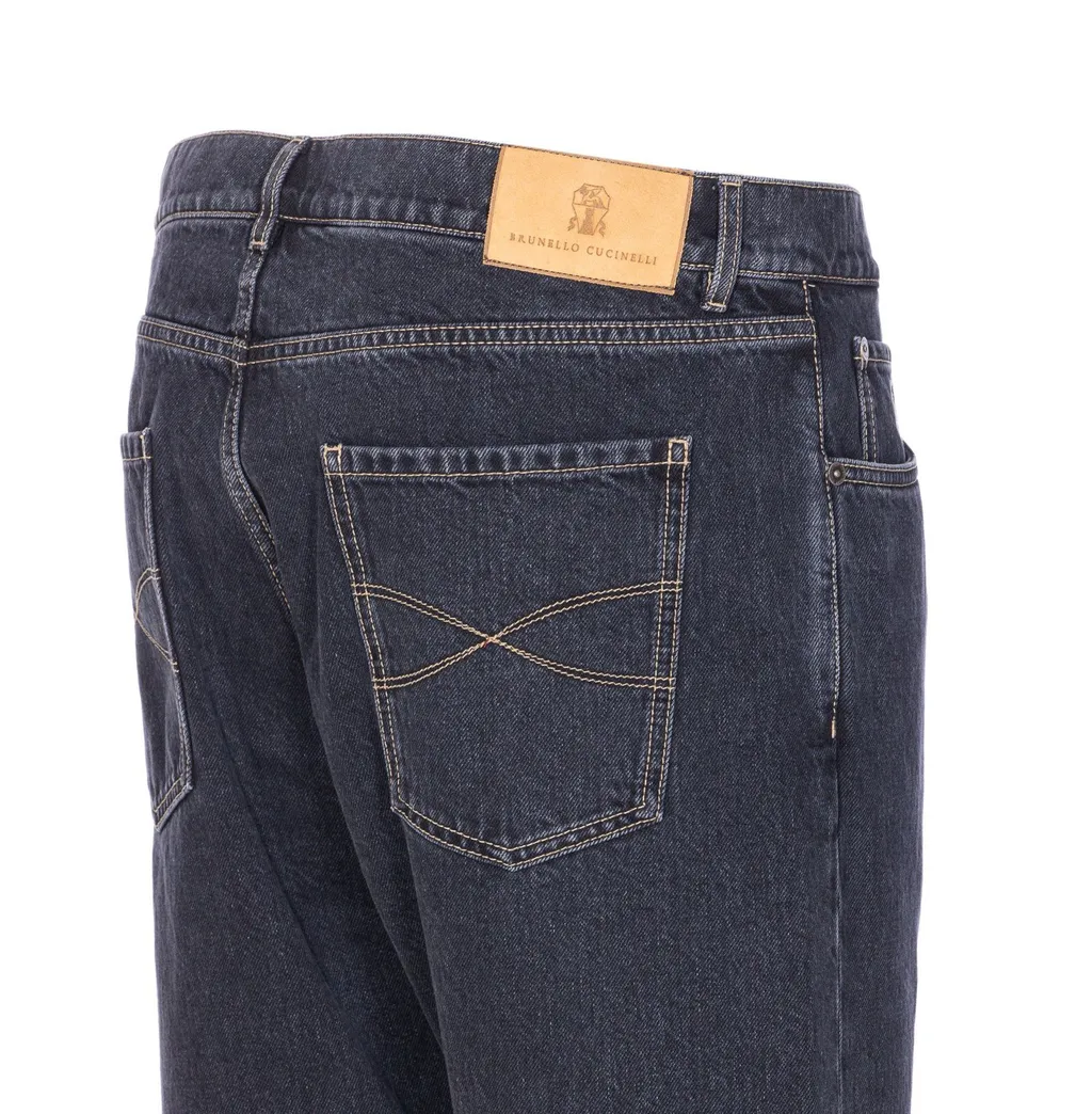 Brunello Cucinelli Logo Embroidered Slim-Fit Jeans