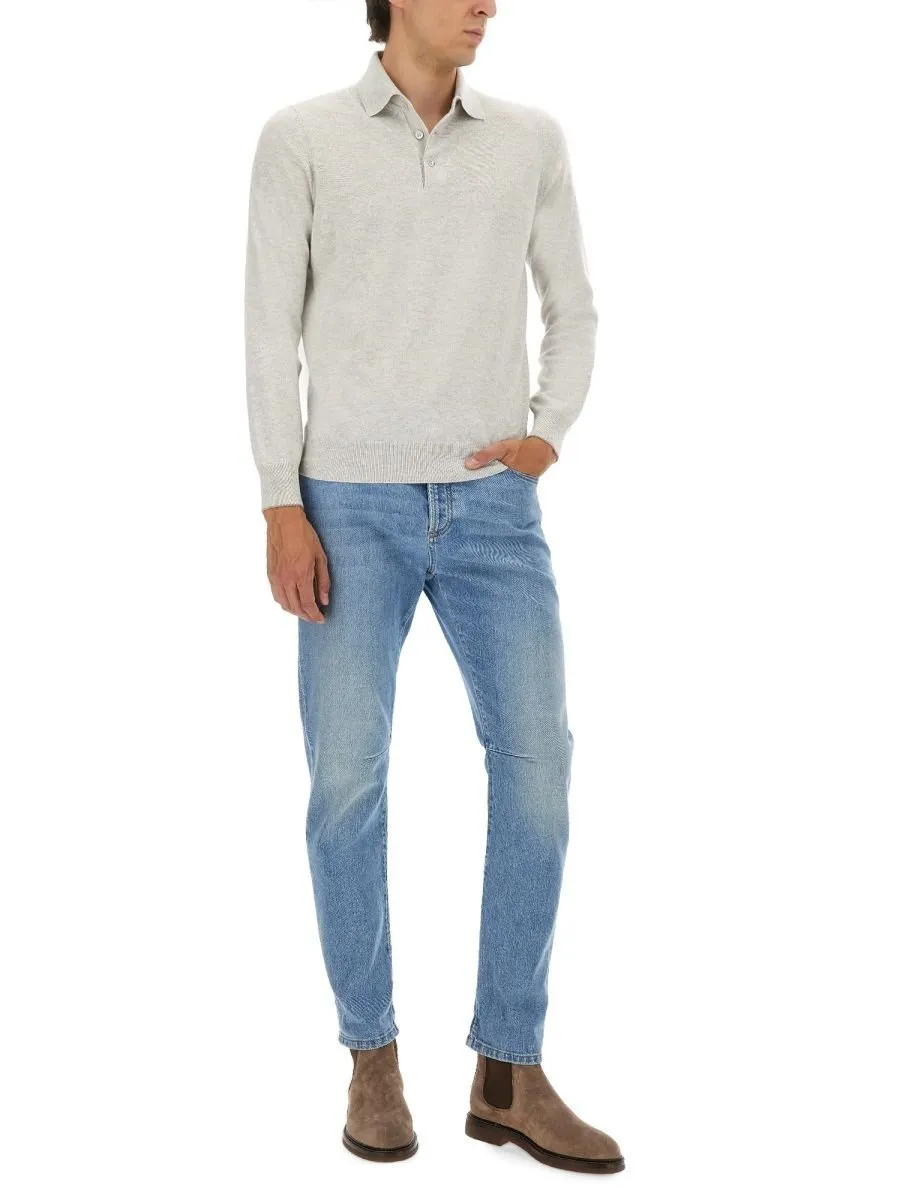 Brunello Cucinelli Long Sleeved Knitted Polo Shirt