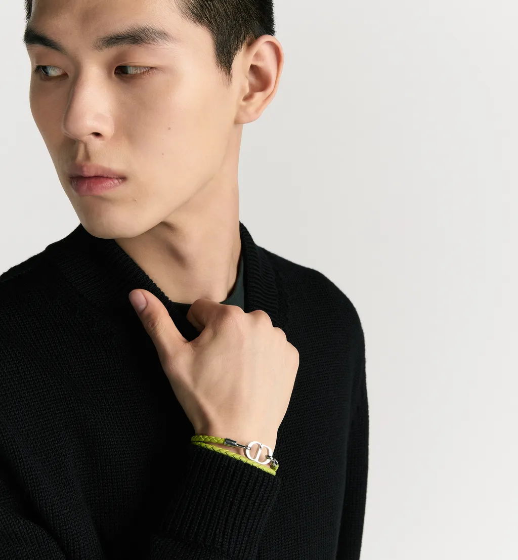 Cd Icon Woven Leather Double Bracelet