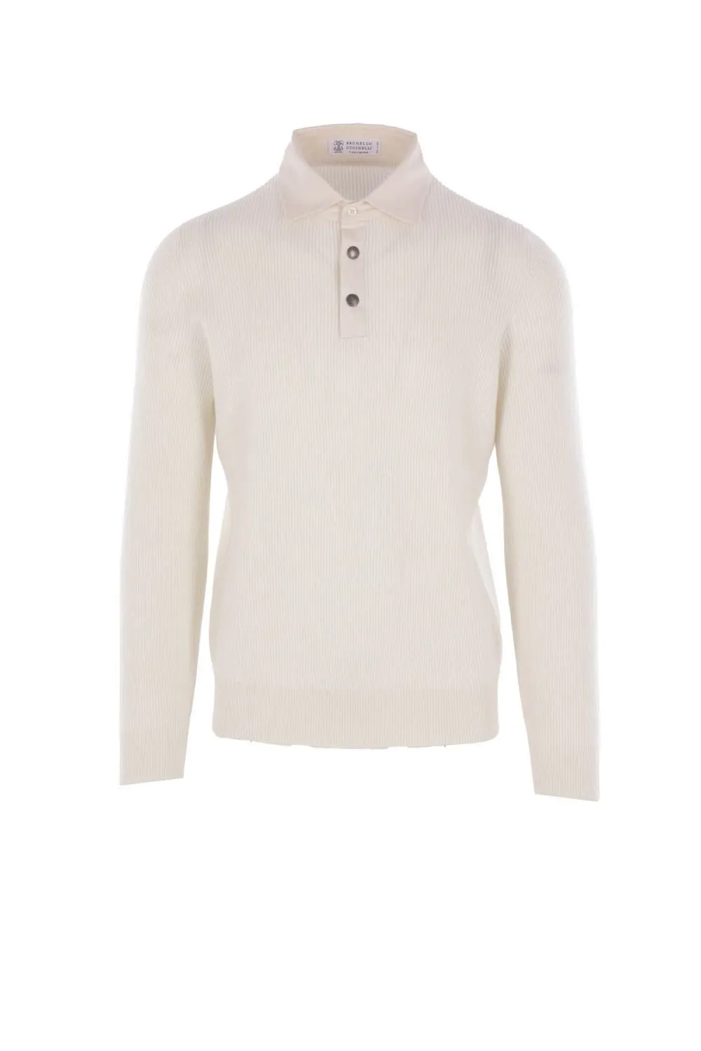 Brunello Cucinelli English Rib Knit Twill Spread Collar Polo Shirt