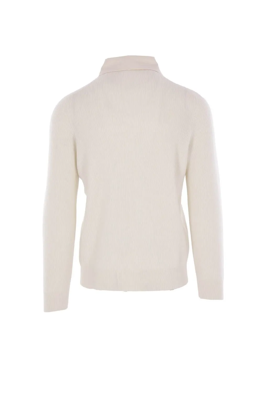 Brunello Cucinelli English Rib Knit Twill Spread Collar Polo Shirt