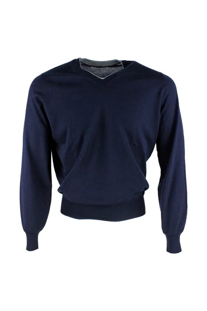 Brunello Cucinelli Ribbed-Knit V-Neck Jumper