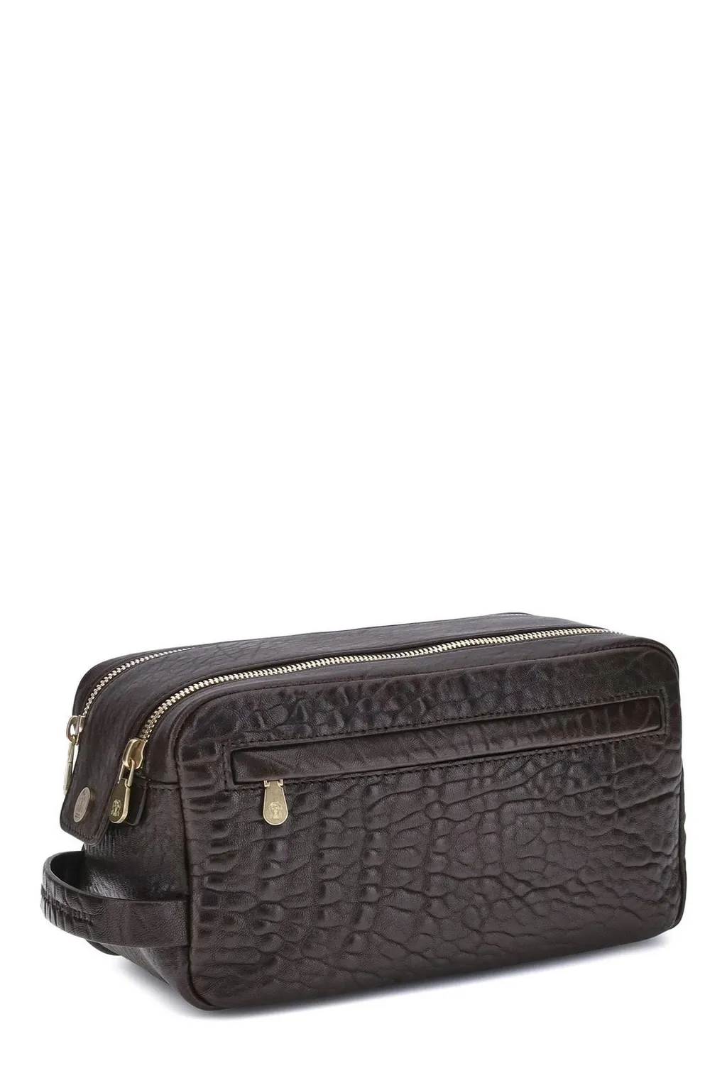 Brunello Cucinelli Double Zipper Textured Leather Beauty Case