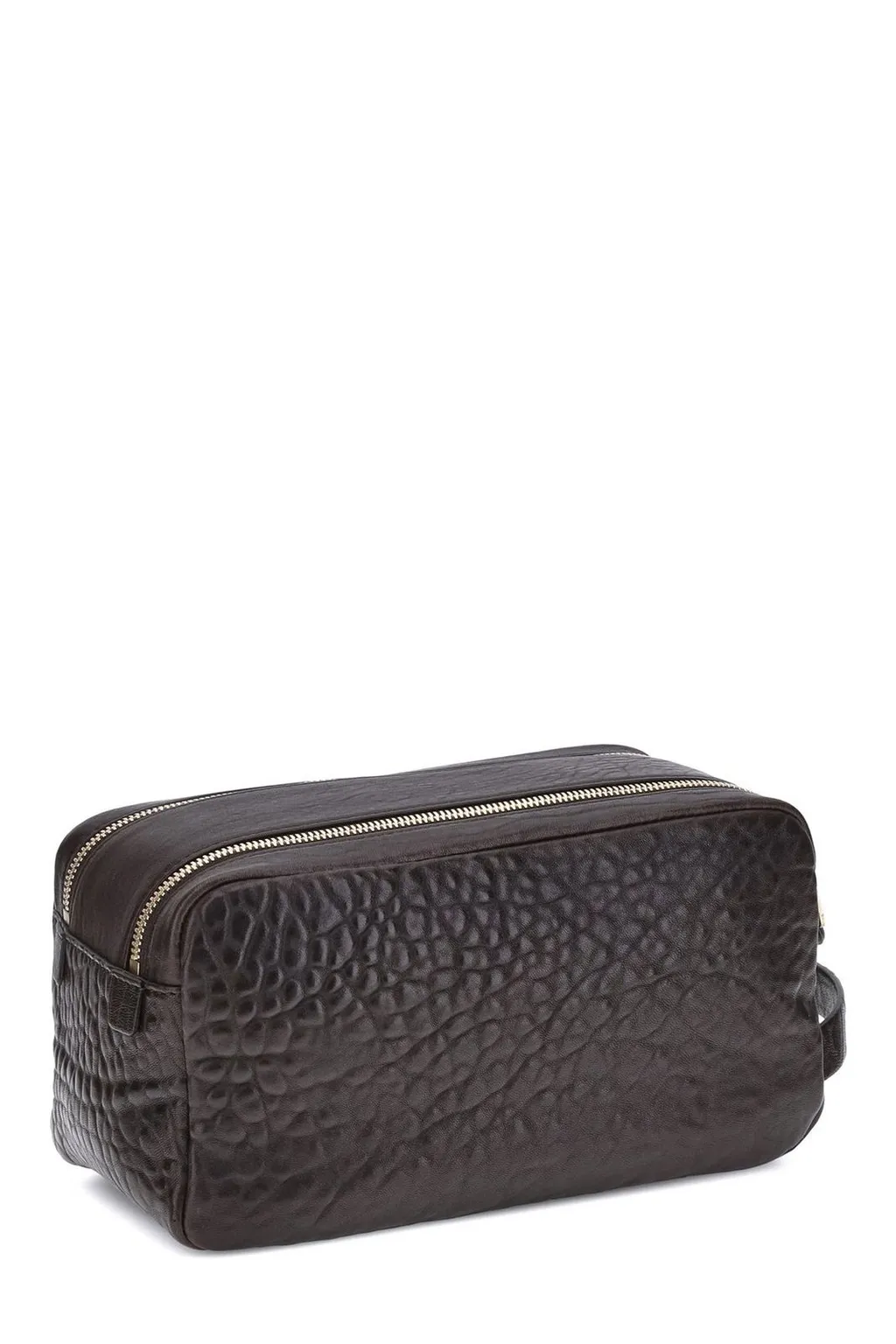 Brunello Cucinelli Double Zipper Textured Leather Beauty Case