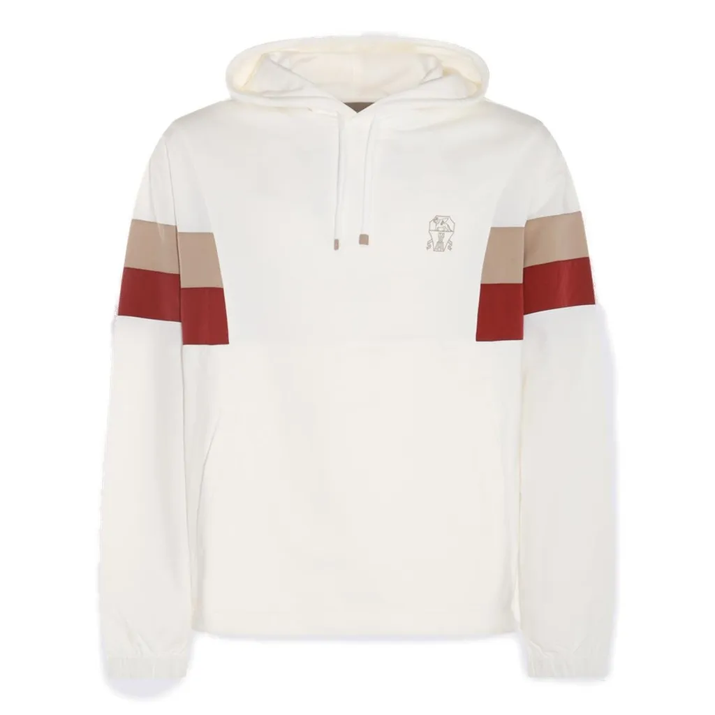 Brunello Cucinelli Panelled Logo-Printed Drawstring Hoodie