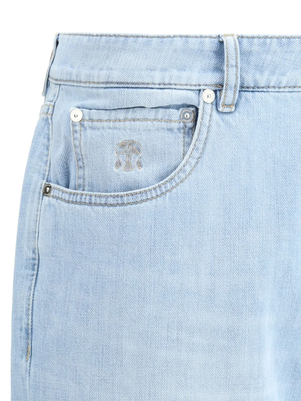 Brunello Cucinelli Logo Embroidered Turn-Up Brim Jeans