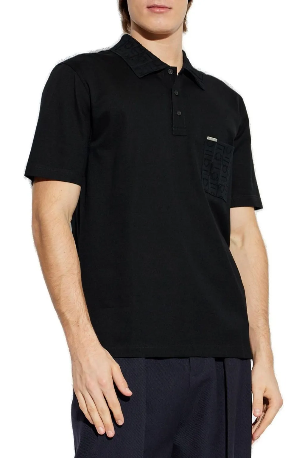 Ferragamo Jacquard Pocket Detail V-Neck Polo Shirt
