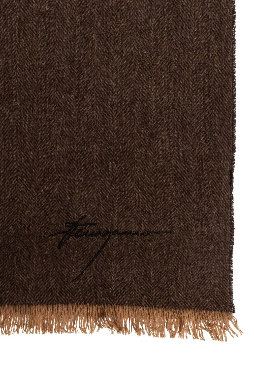 Ferragamo Logo Embroidered Fringed Edge Scarf