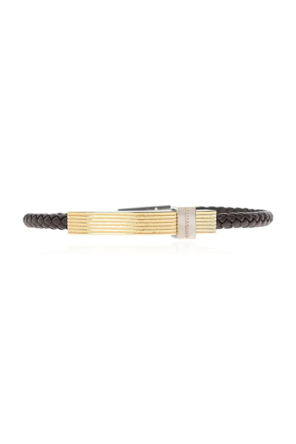 Ferragamo Logo-Engraved Open-Cuff Braided Bracelet